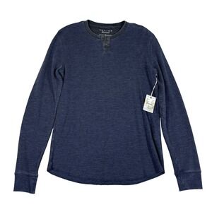 Lucky Brand Mens Venice Burnout Henley Shirt Navy Blue Long Sleeve Sz Small NWT